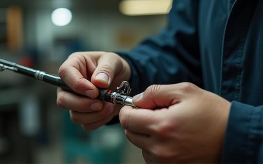 전문가가 낚싯대를 수리하고 있는 모습